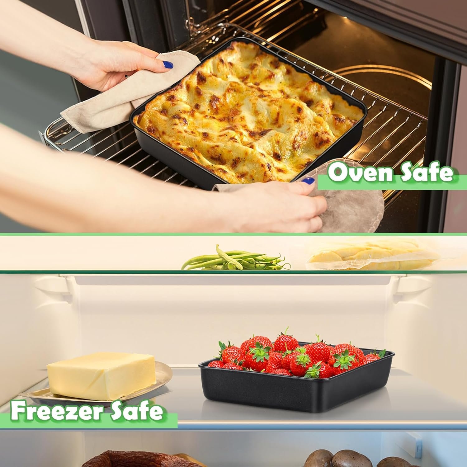 TeamFar Non-Stick Square Cake Pan, 9 Inch Square Baking Roasting Pan for Oven, with Stainless Steel Core for Cooking Cake Brownie Lasagna, Non-Toxic & Heavy-Duty, Release & Clean Easily - Image 6