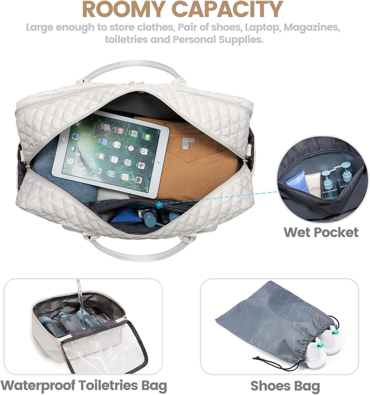 LOVEVOOK Travel Duffle Bag - Women's Weekender Carry On Overnight Laptop & Gym Bag With Toiletry/Shoe Pocket, Hospital Labor Bag - Image 3