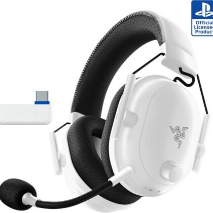 Razer BlackShark V2 Pro Wireless PlayStation Gaming Headset: 50mm Drivers - Super Wideband Mic - Noise Isolating Earcups - For PS5, Nintendo Switch 2, PC, Mac - Bluetooth, USB-C - 70hr Battery - White