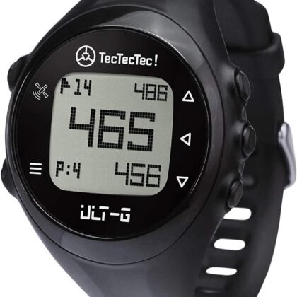 TecTecTec ULT-G Stylish, Lightweight and Multi-Functional Golf GPS Watch, Durable Wrist Band with LCD Display, Worldwide Preloaded Courses - Black