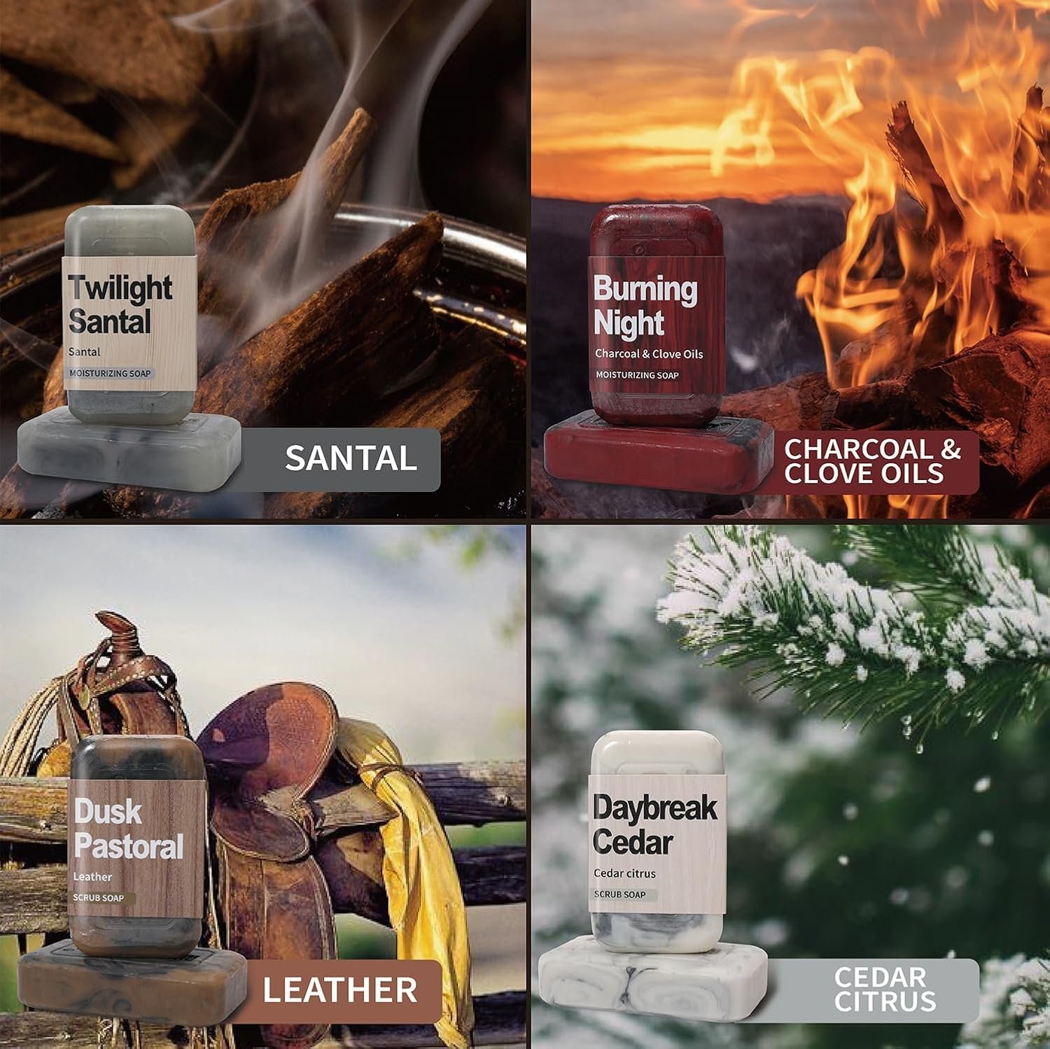 Rinse & Robust Bar Soap for Men - 4Pcs Exfoliating & Moisturizing 4-in-1 Cleansing Bar Set for Face, Body, Hands & Shave | All Skin Types | Luxury Fathers Day Gift Set(4 x 5.3 oz) - Image 4