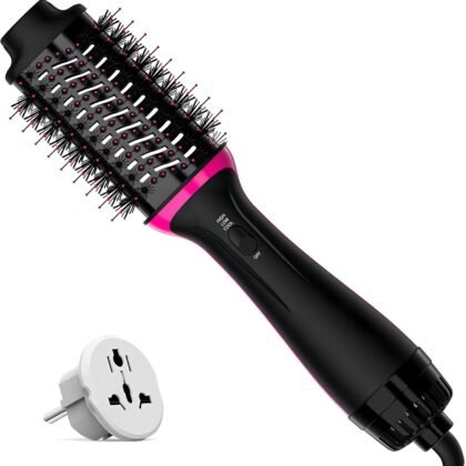 Dual Voltage Hair Dryer Brush for European Travel, Plus 2.0 Blow Dryer Brush with European Plug 110V-120V/220V-240V One Step Hair Dryer and Styler Volumizer with Negative Ion Anti-frizz Styling