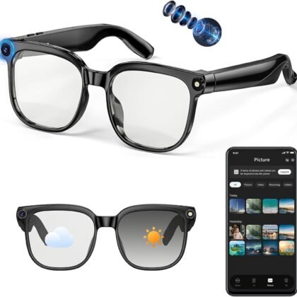 AI Smart Glasses with Camera, 4K 800W HD Video Recording Glasses with Audio, Bluetooth Sunglassess with Camera, Real-Time Translation, Voice Assistant, Object Recognition, Hands-Free Music Calls