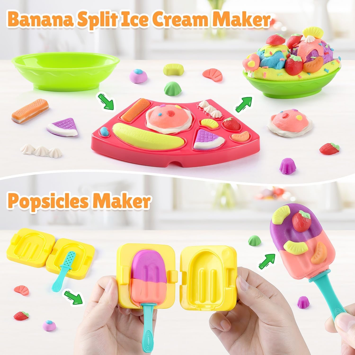 PLAY Clay Dough Set with Ice Cream Maker Machine/Noodle Maker/Banana Split Ice Cream Mold Kitchen Creations Arts Crafts Play Food Toys Tools Kit for Boys Girls Kids Toddlers Ages 3+ - Image 6