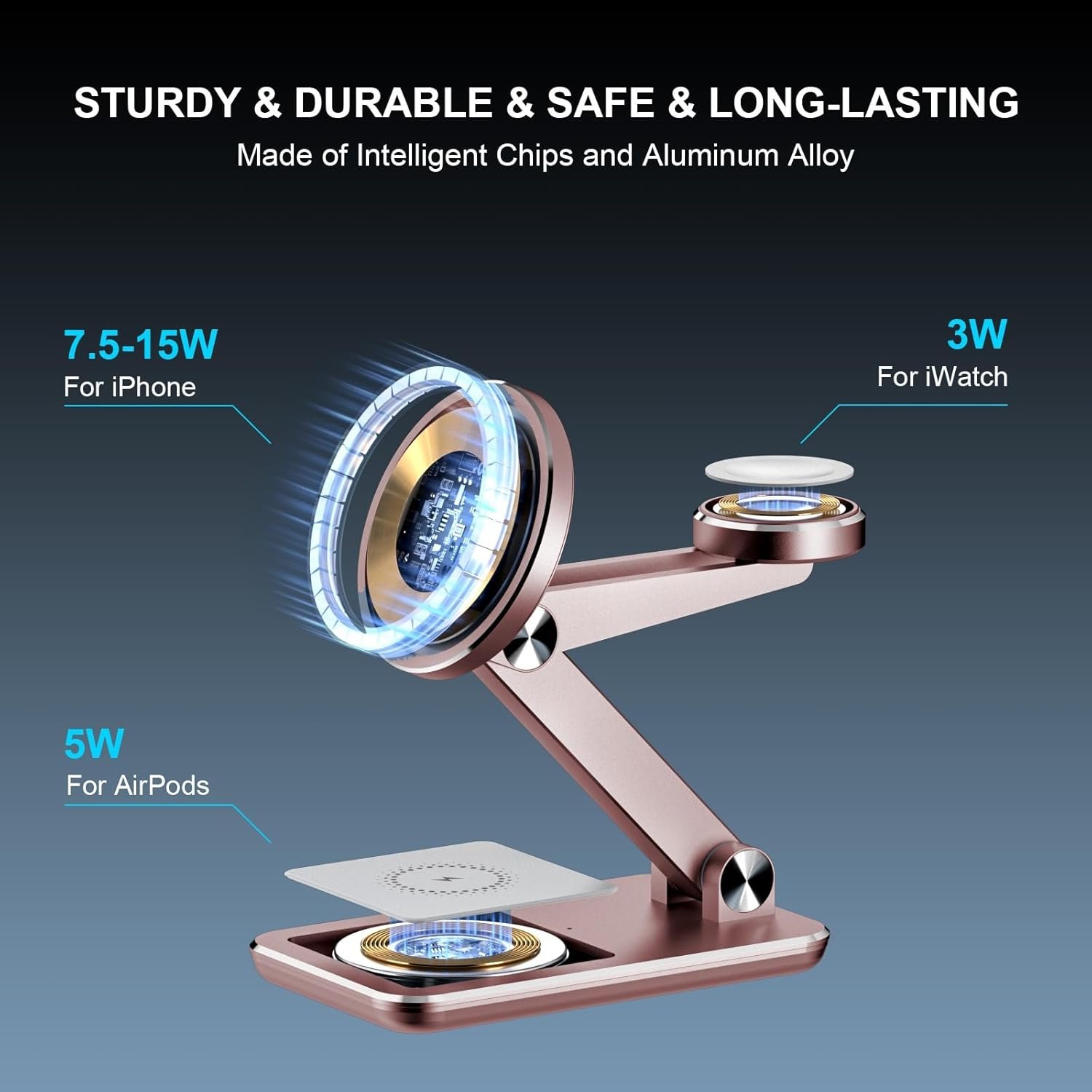 Wireless Charger 3 in 1,Foldable Wireless Charging Station for Apple MagSafe Charger,Aluminum Portable Magnetic Travel Charger Stand for iPhone,Watch,Aipods (with 20W Adapter & Case) - Image 3