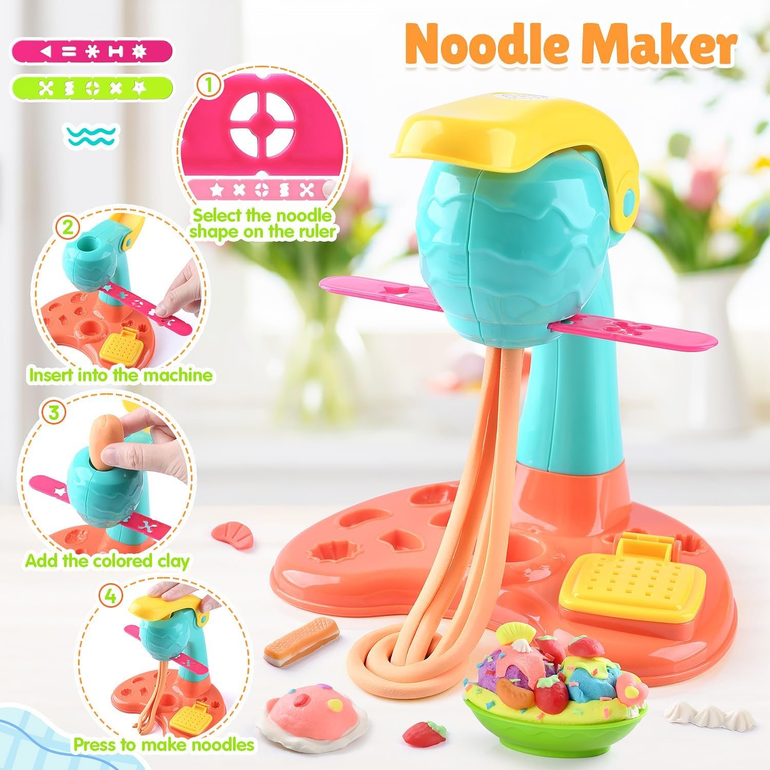 PLAY Clay Dough Set with Ice Cream Maker Machine/Noodle Maker/Banana Split Ice Cream Mold Kitchen Creations Arts Crafts Play Food Toys Tools Kit for Boys Girls Kids Toddlers Ages 3+ - Image 5