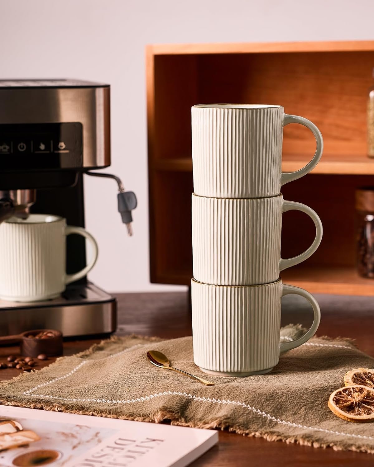 famiware Coffee Mug Set for 4, Star 12 oz Catering Mugs Cup Set with Handle for Coffee, Tea, Cocoa, Milk - Ceramic Stoneware Drinkware Set, White - Image 6