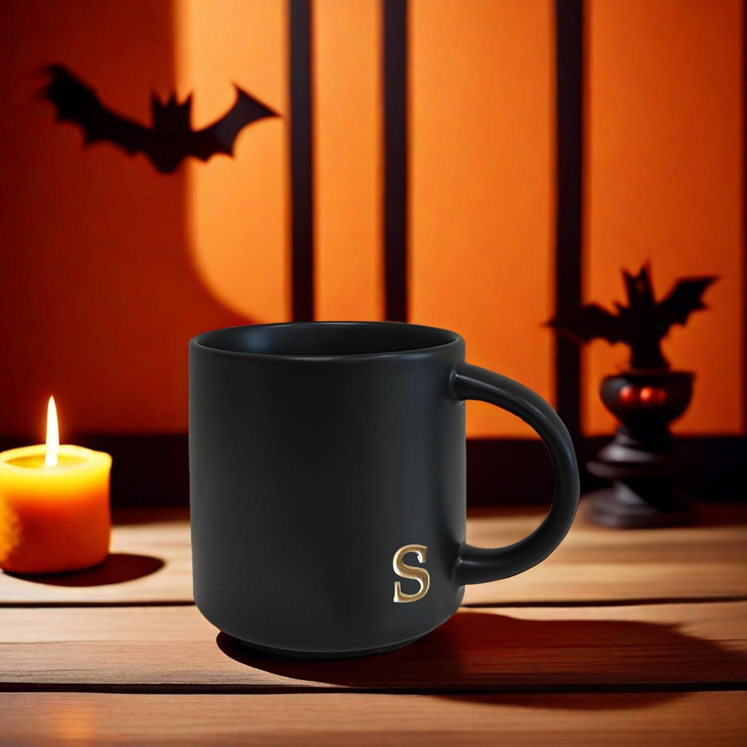 COLLECTIVE HOME - Black Monogram Ceramic Mugs, 15 oz Golden Initial Coffee Cups, Elegant Alphabet Tea Mugs, Personalized Halloween Mug with Gift Box, Perfect for Office and Home Décor (s) - Image 6