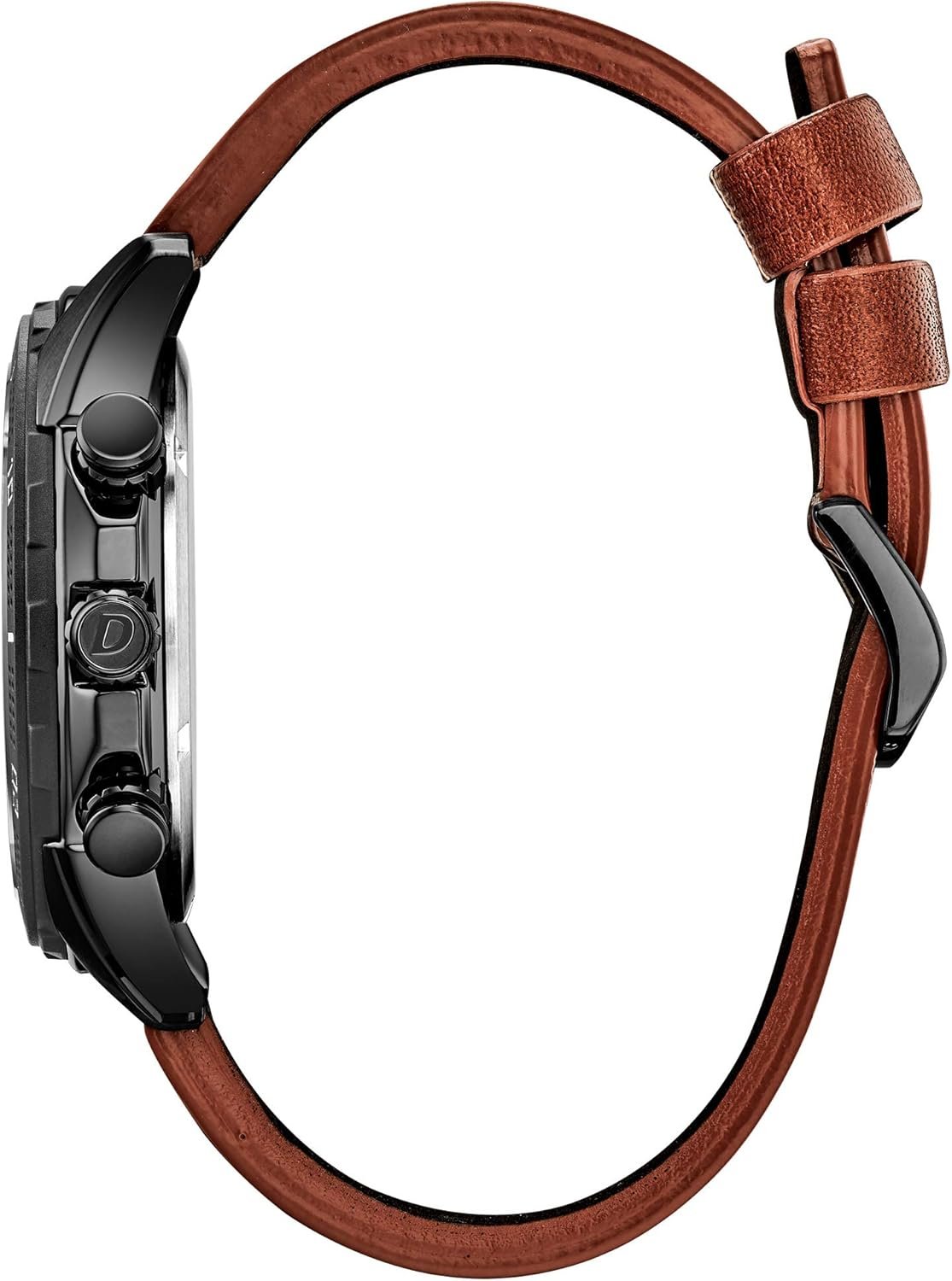 Citizen Men's Eco-Drive Weekender Chronograph Watch in Black IP Stainless Steel with Brown Leather strap, Black Dial (Model: AT2447-01E) - Image 2