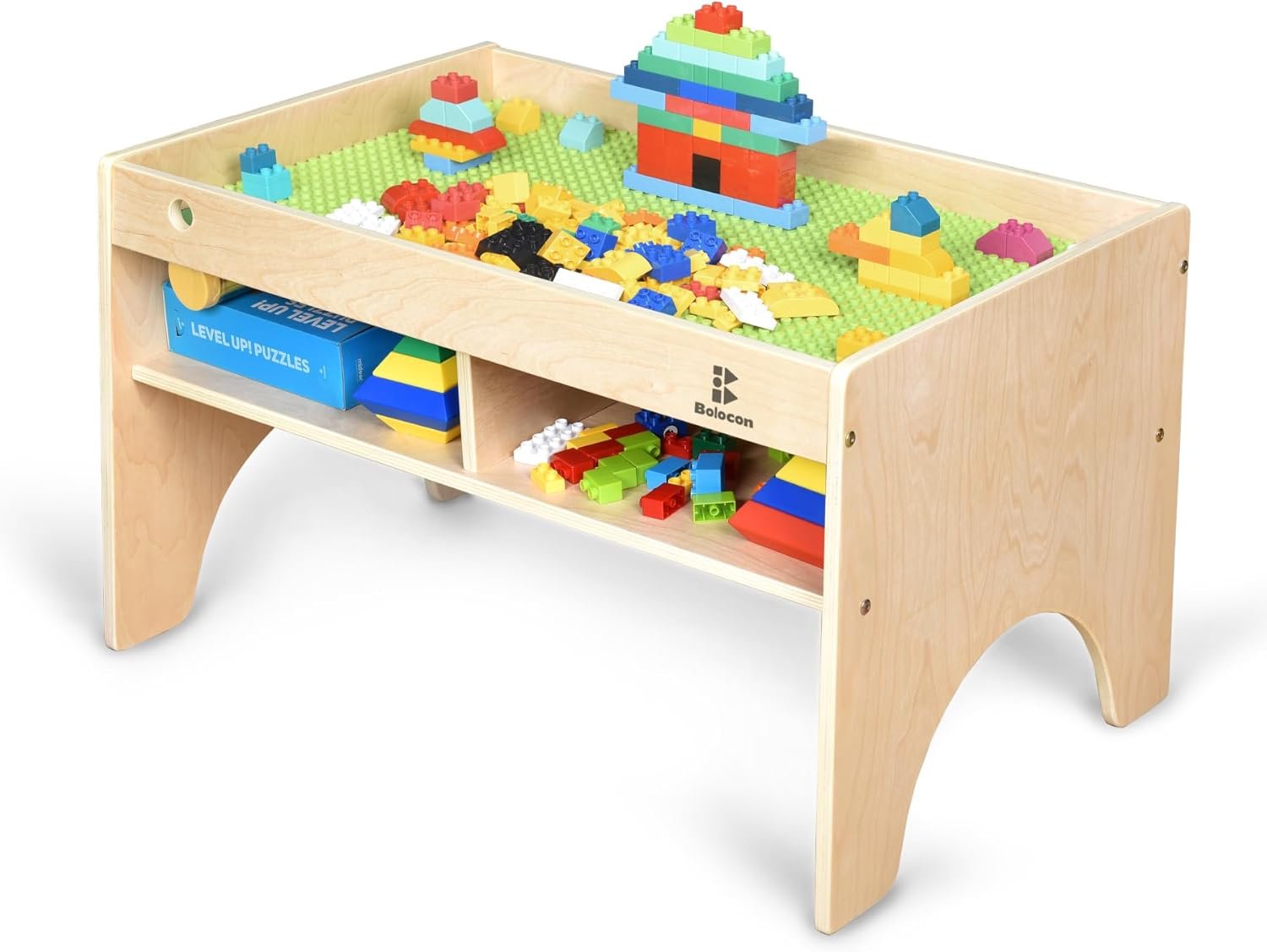 Kids 3-in-1 Wooden Art & Activity Table Playset Furniture with 4 Compartments for Storage, Play Table Compatible with Blocks&Bricks and Train Set for Preschool Toddler Boy & Girl (STD.) - Image 8