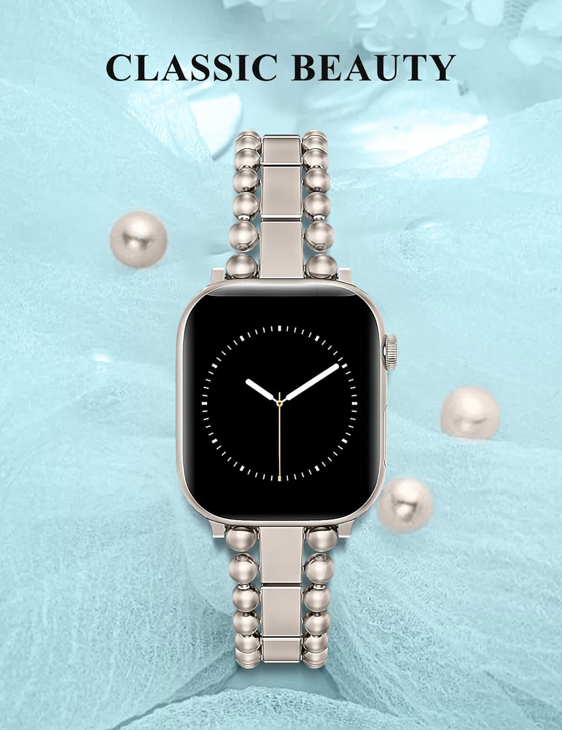 TOYOUTHS Beaded Bracelet Compatible with Apple Watch Bands 38/40/41/42/44/45/46/49mm Women, Dressy Fancy Stainless Steel Metal Elegant Jewelry Strap for iWatch Series 11 10 9 8 7 6 5 4 Ultra/SE 3 2 1 - Image 5