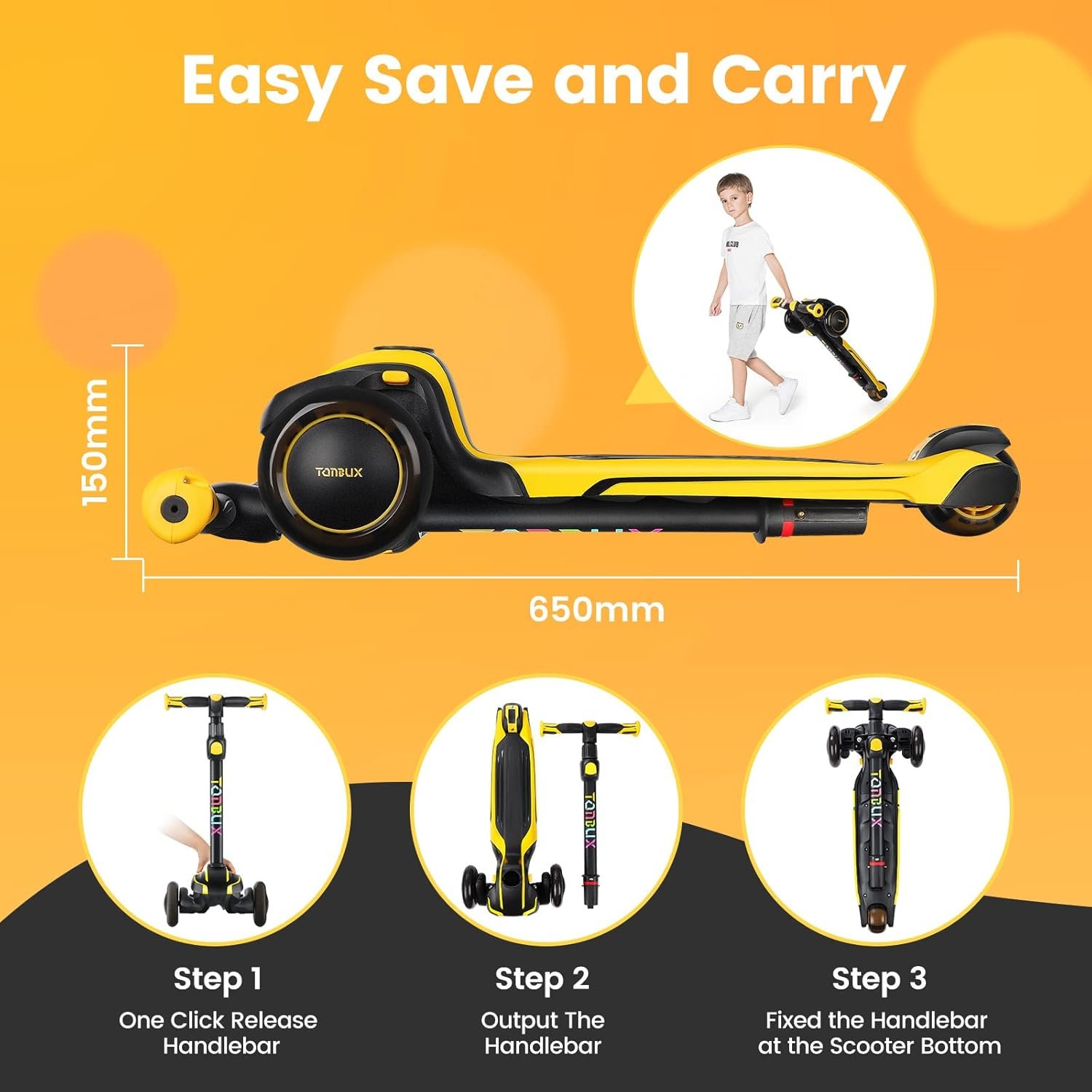 TONBUX Kids Scooter for Age 3-12, Toddler Scooter with 4 Adjustable Heights, Light Up 3-Wheels Scooter, Shock Absorption Design, Lean to Steer, Balance Training Scooter for Kids - Image 8