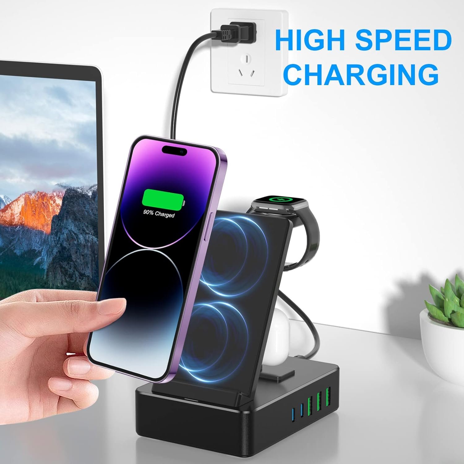 8 in 1 Wireless Charging Station, 100W USB C 2 Ports, Aluminum Alloy Cell Phone Charging Station Compatible with iPhone Series, iWatch, AirPods Pro - Image 7