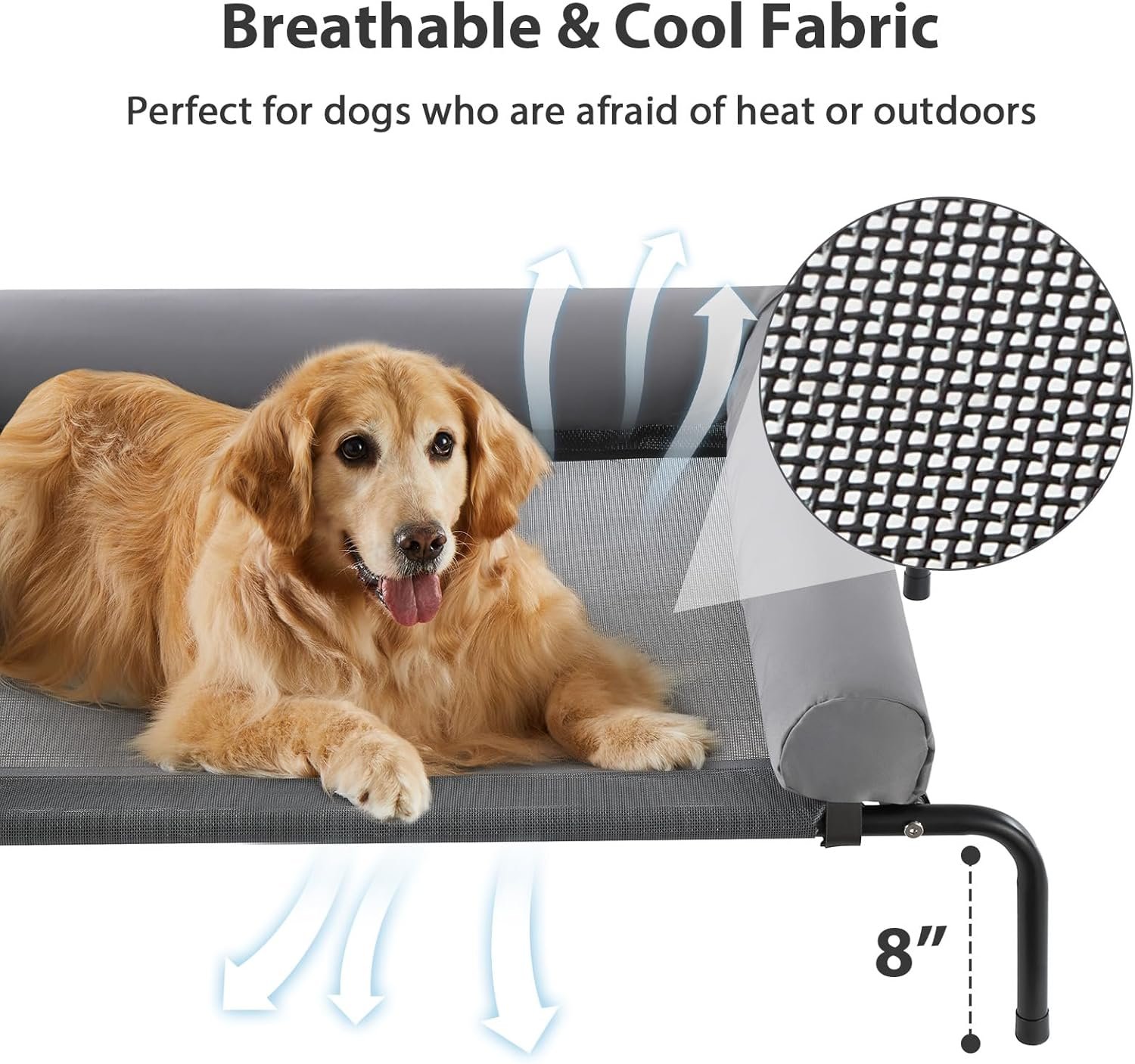 RRPETHOME Large Elevated Cooling Dog Bed, Raised Dog Cot Beds for Large Dogs, Elevated Outdoor Pet Bed, Chew Proof Portable Cooling Pet Cot with Skid-Resistant Feet and Breathable Mesh - Image 3