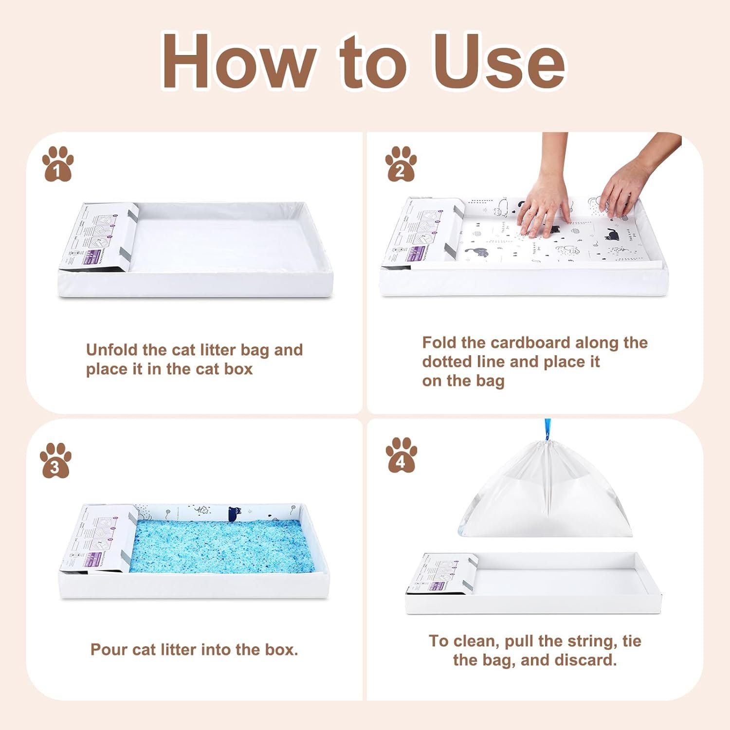 24 Pack Litter Box Liners Compatible with Safe Pets Scoopfree Cat Litter Box Tray Refill, Large Cat Waste Poop Bags with Anti-scratch Cardboard and Drawstring Heavy Tear-resistant- 37" x 16" - Image 6