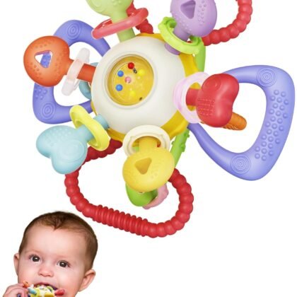 Baby Montessori Sensory Teething Toy - Safe, Multi-Functional BPA-Free Silicone Teether for Babies 0-12 Months - Teething Relief & Fun Play with Rattle - Perfect Baby Toys for Boys & Girls