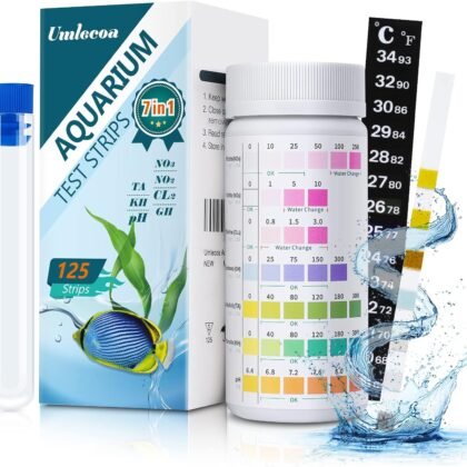7 in 1 Aquarium Test Kit for Freshwater and Saltwater - 125 Aquarium Test Strips with Test Tube & Thermometer - Fast & Accurate Water Testing Strips for Aquarium/Pond/Pool