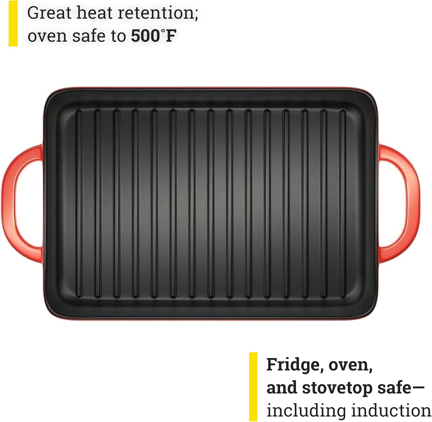 Lodge 12.5 x 8 Inch Enamel Cast Iron Grill Pan - Dual Assist Handles - Use in the Oven, on the Stove, on the Grill, or Over a Campfire - Red - Image 4