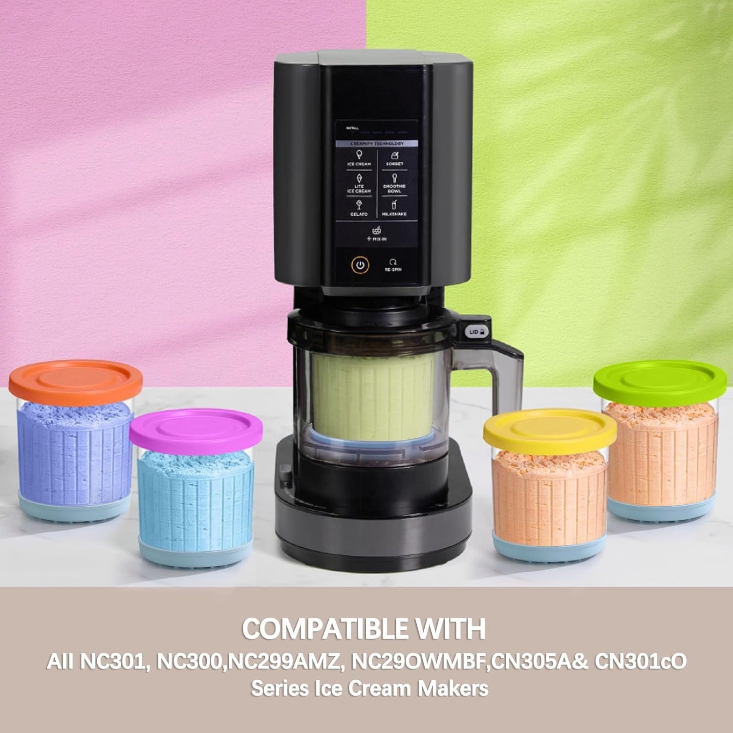QVN Ninja Creami Pints and Lids - 4 Pack Ninja Creami Containers, 16oz Creami Pint Containers Compatible with Ninja NC299AMZ & NC300s Series Ice Cream Maker - Dishwasher Safe & Good Sealing - Image 2