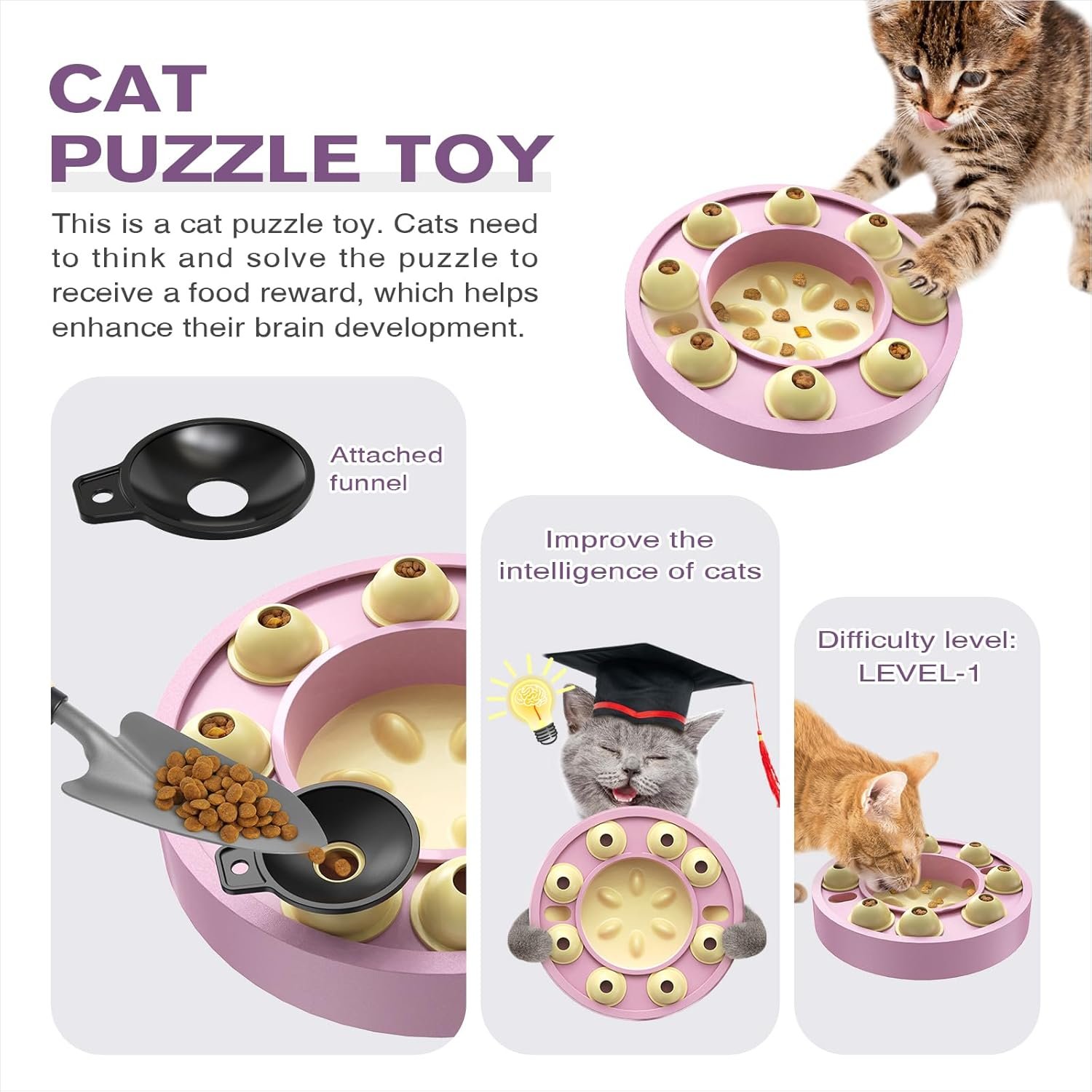 KADTC U.S. Brand & Design,Cat Puzzle Toy for Indoor Cats Treat Puzzles,Food Slow Feeder,Kitten Enrichment Toys Kitty Mental Stimulation Bowl Brain-Teasing Pink Toy - Image 5