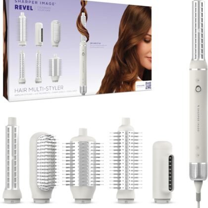 Sharper Image Revel 6-in-1 Multi-Styler, Ionic Hair Dryer Brush, Air Wrap Curling Wand, Detangler, Volumizing, Smoothing & Straightening Tools, Hair Accessories for Women for Salon Results at Home
