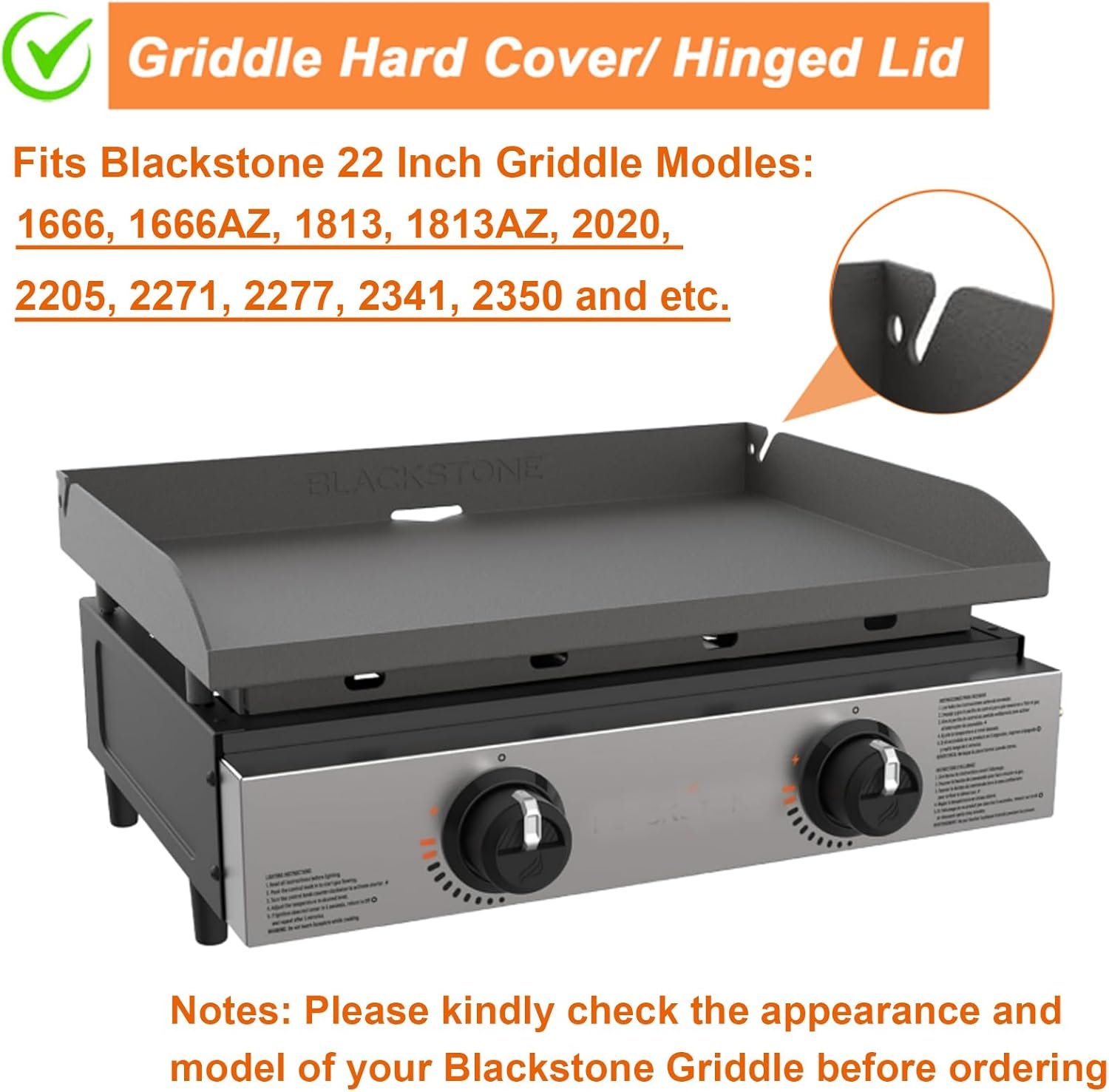 Upgraded Hinged Lid for Blackstone 1666 22" Omnivore Original Tabletop Griddle (2024 Model), Griddle Cover with Thermometer for Blackstone 1666 1813 2203 2271 2020 2205 22In Grill Case - Image 2