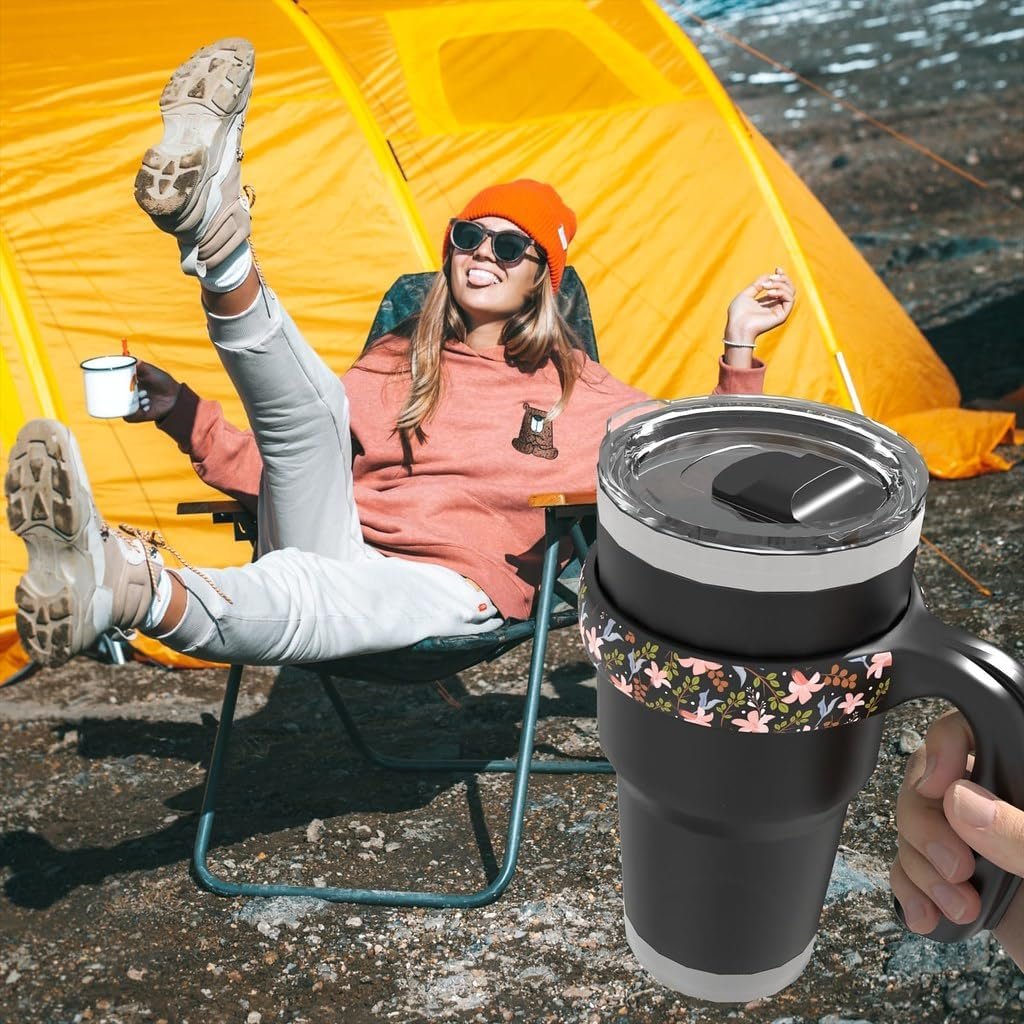 for YETI Handle 30 oz Tumbler, Compatible for YETI 30 oz Tumbler Handle, Cute Floral Design, Black, 1 Pack - Image 6