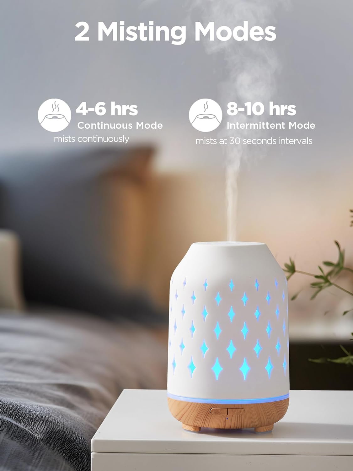 InnoGear Aromatherapy Diffuser, 150ml Ceramic Diffuser Ultrasonic Humidifier Cool Mist Essential Oil Diffusers for Home Air Diffuser with 2 Mist Modes Waterless Auto Off, White - Image 4