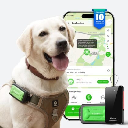 GlocalMe KeyTracker GPS Tracker for Dogs, Global Unlimited Range Pet Tracker with 6 Location Technologies for Real Time Tracking, GPS Dog Tracker with Global Network Service, Waterproof