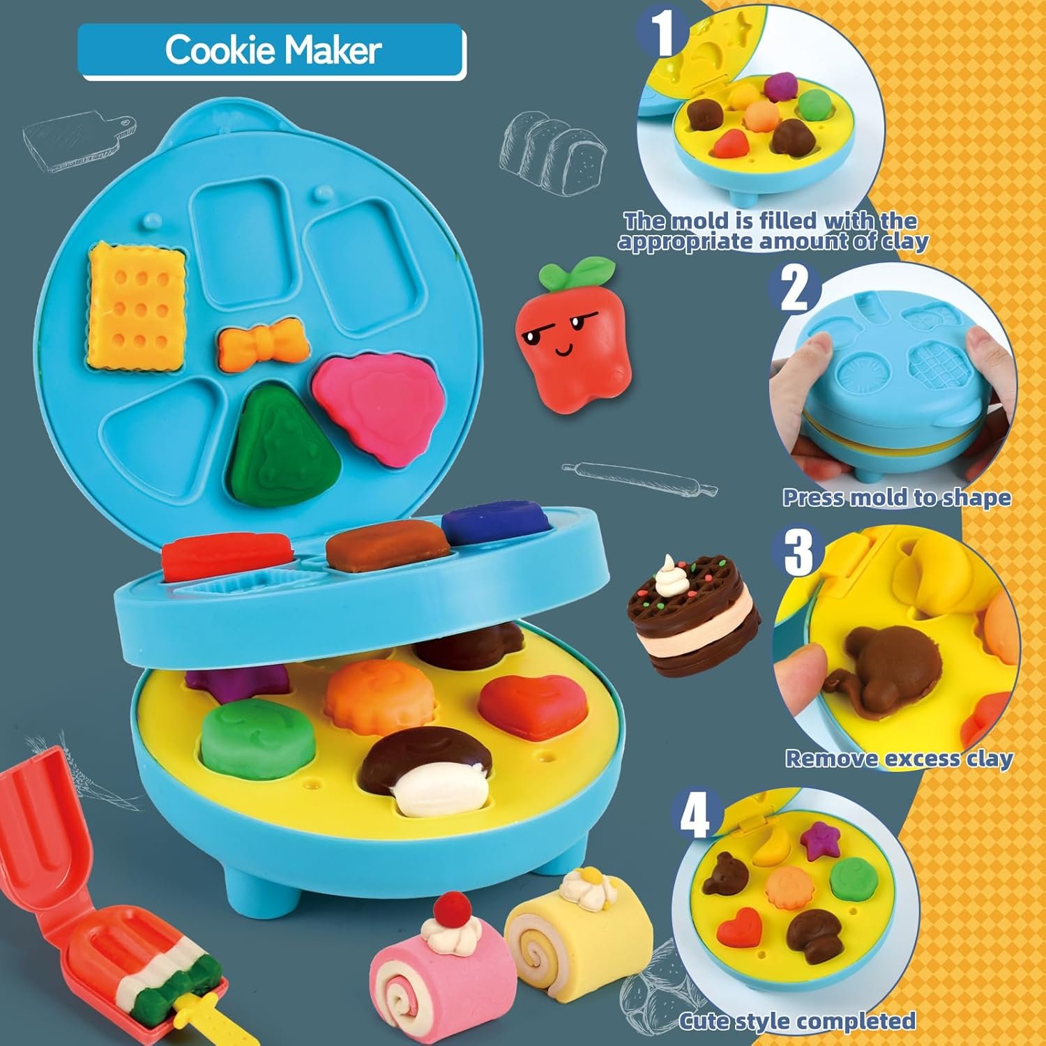 104 PCS 4 in 1 Color Dough Sets for Kids Ages 3-4-8, Dough Tools Accessories Kit, Ice Cream Playset Noodle Cookie Cake Maker, Pretend Play Kitchen Creations Food Toys Arts Crafts for Toddler Girl Boy - Image 5