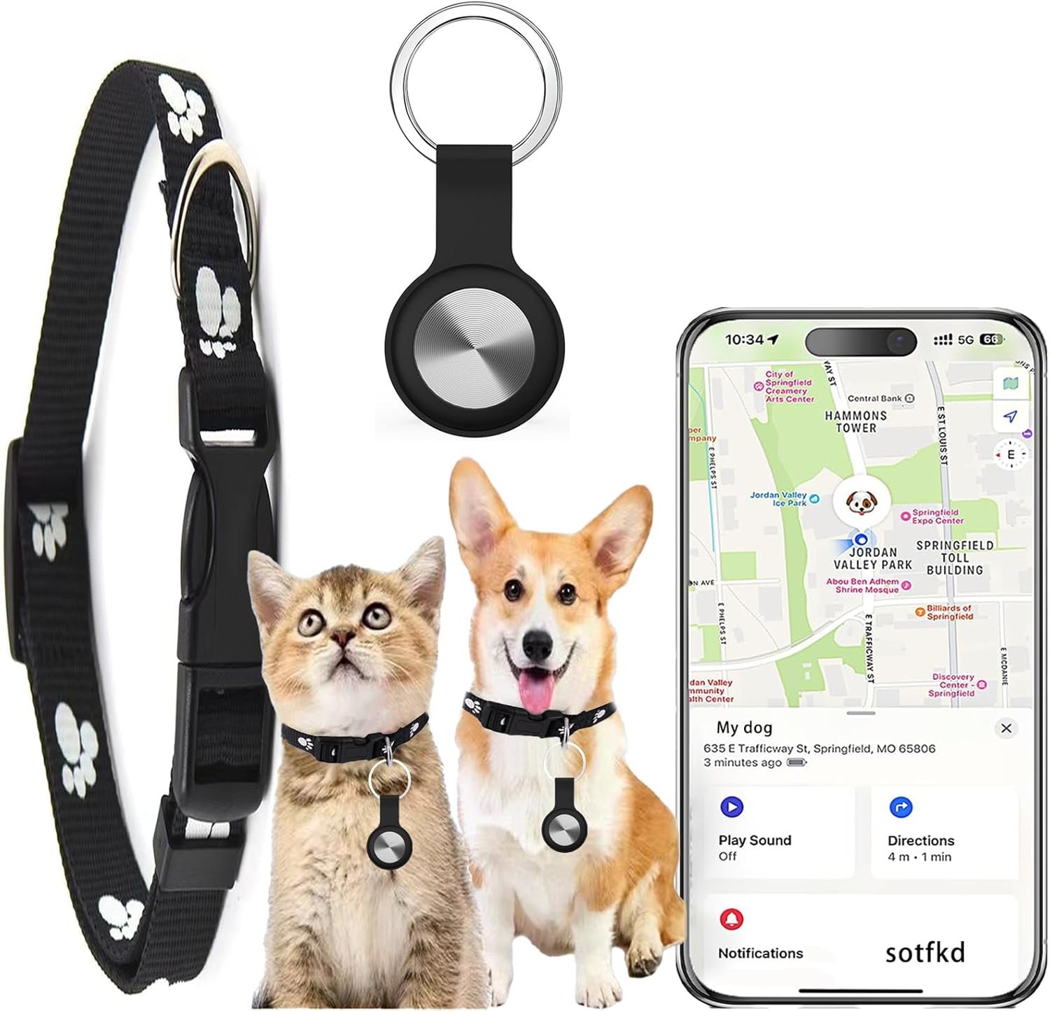 Cat Tracker Collar-Dog GPS Tracker-Pet Tracker-GPS Tracker for Dogs | Android and iOS Universal | No Monthly Fee | Works with Any Collar