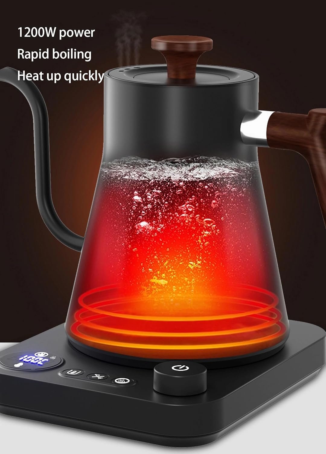 Electric Kettles, Gooseneck Electric Kettle, ±1℉ Temperature Control, Stainless Steel Inner, Quick Heating, for Pour Over Coffee, Brew Tea, Boil Hot Water, 0.9L (Black) - Image 8