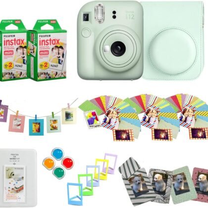Fujifilm Instax Mini 12 Instant Camera + Pro Design Accessory Bundle with Protective Case, Magnetic Frames, Album, Frames Design Kit (40 Sheets) (Mint Green)