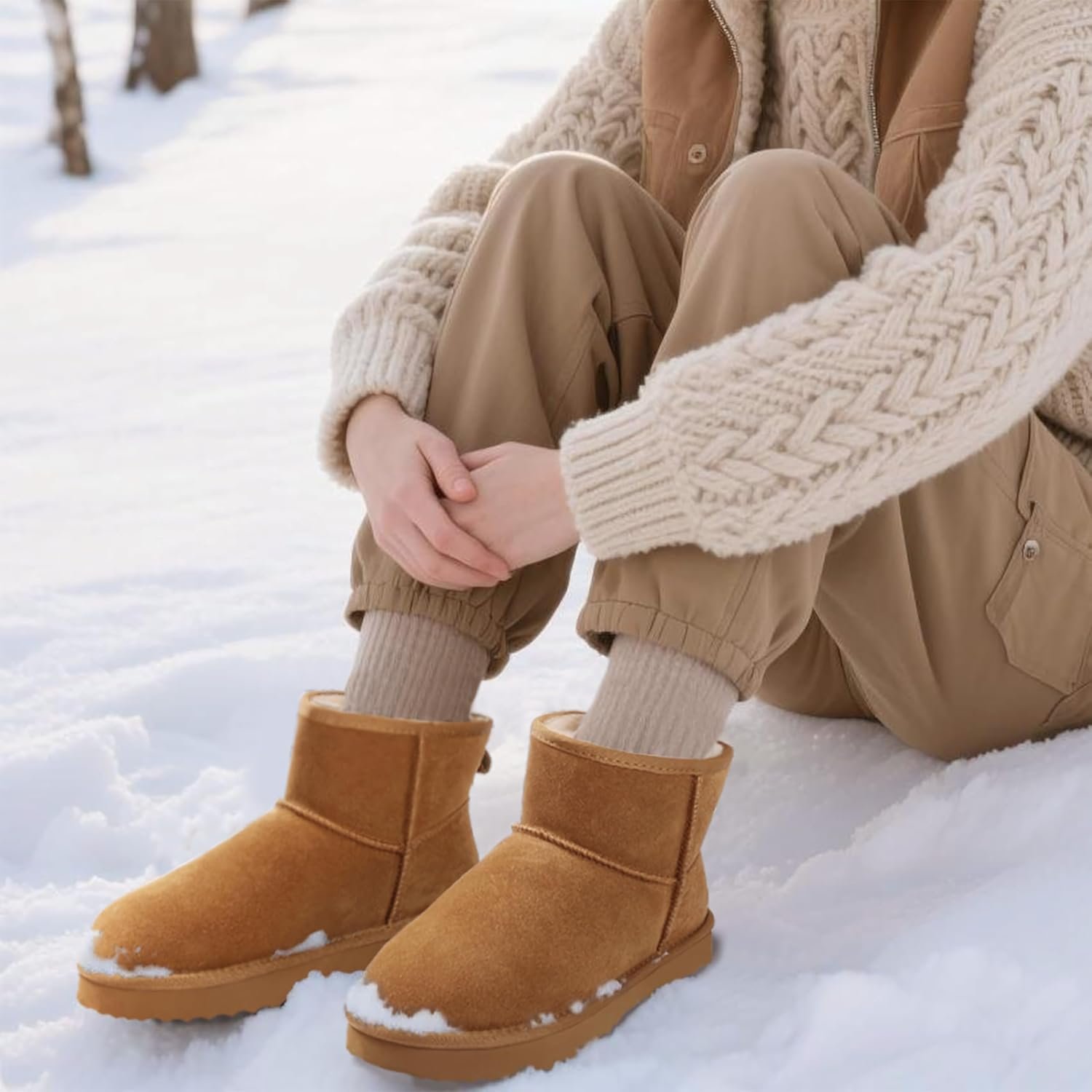 KIDMI Women's Classic Genuine Suede Mini Boots Fuzzy Snow Booties with Fur Lined - Image 2