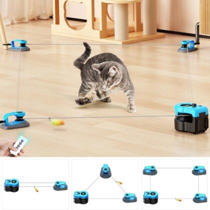 AsFrost Upgraded Interactive Cat Toy for Indoor Cats, Auto/Manual Control DIY Cat Feather Mouse Toy Treadmill for Bored Kitten Puppy Play Chase Run Exercise Hunting Mental Stimulation-Sky Blue
