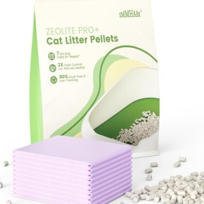 Enhanced Zeolite Cat Litter Pellets 7lbs & Cat Pee Pads 10 Count - Refill for Dual-Layer Litter Box Systems | Premium Stainless Steel Shifting Tray