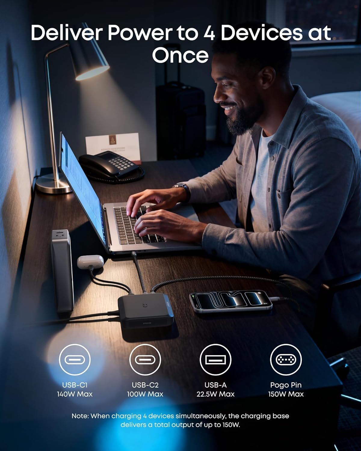 Anker Charging Base, 150W Max Charging for 4 Devices, Works with Prime Power Banks with Pogo Pin, for MacBook Pro/Air, Dell, iPhone 17/16 Series, Samsung, and More (Power Bank Not Included) - Image 4