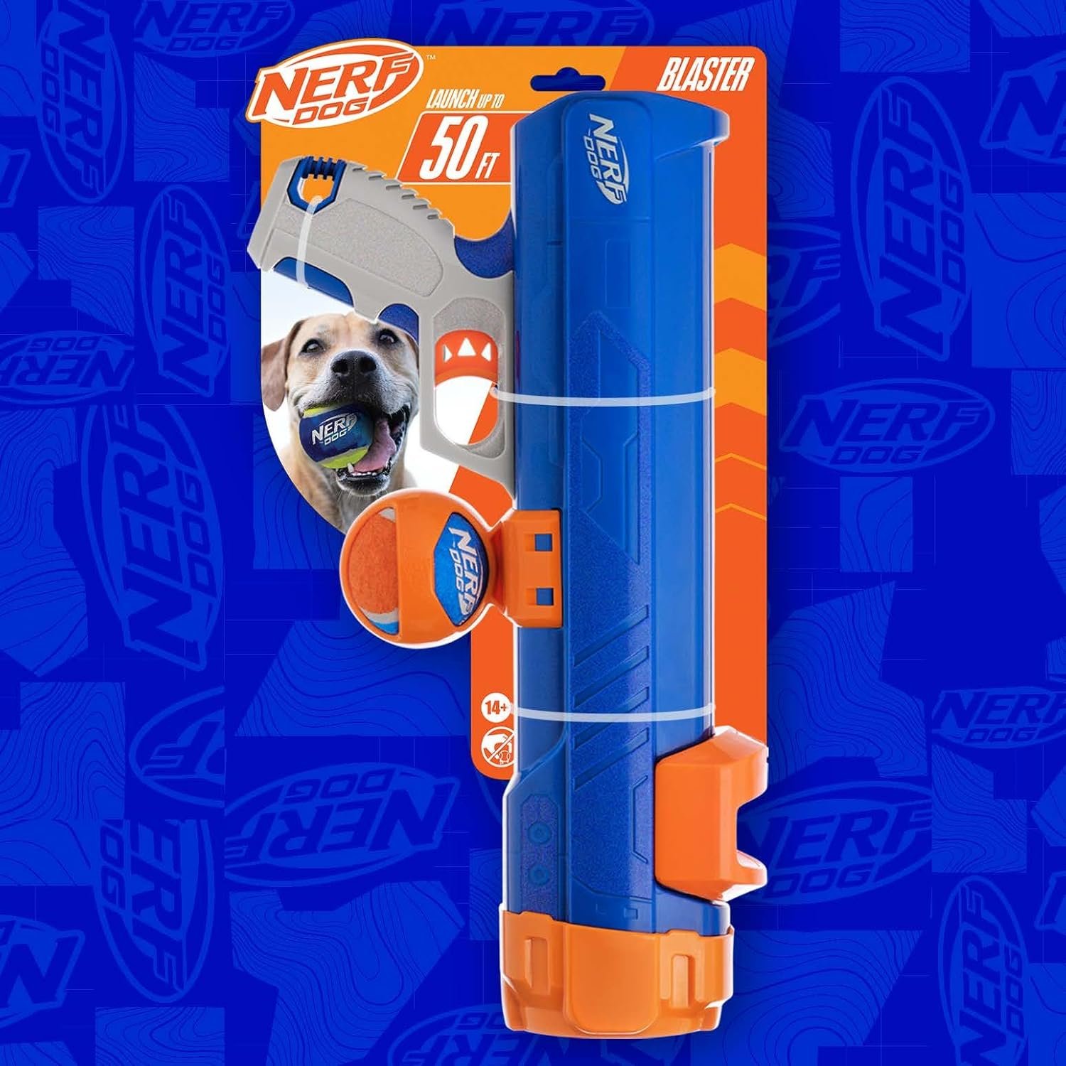 Nerf Dog Tennis Ball Blaster Dog Toy Blue/Orange, 16 Inch Compact Blaster with 1 Ball - Image 9