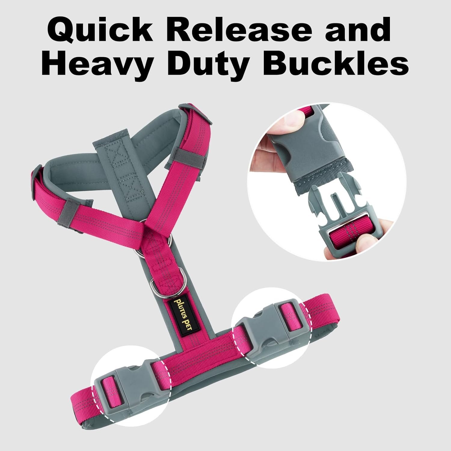 Plutus Pet No Pull Dog Harness, Adjustable Nylon Harness with Soft Padding, Reflective and Heavy Duty Dog Harness for Small, Medium, Large Dogs(Hot Pink, M) - Image 7