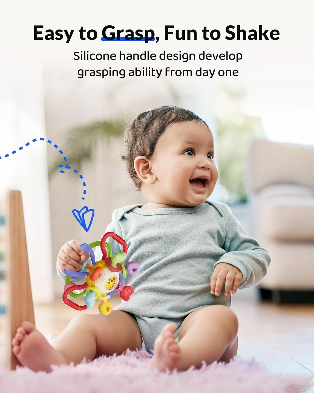 Baby Montessori Sensory Teething Toy - Safe, Multi-Functional BPA-Free Silicone Teether for Babies 0-12 Months - Teething Relief & Fun Play with Rattle - Perfect Baby Toys for Boys & Girls - Image 4