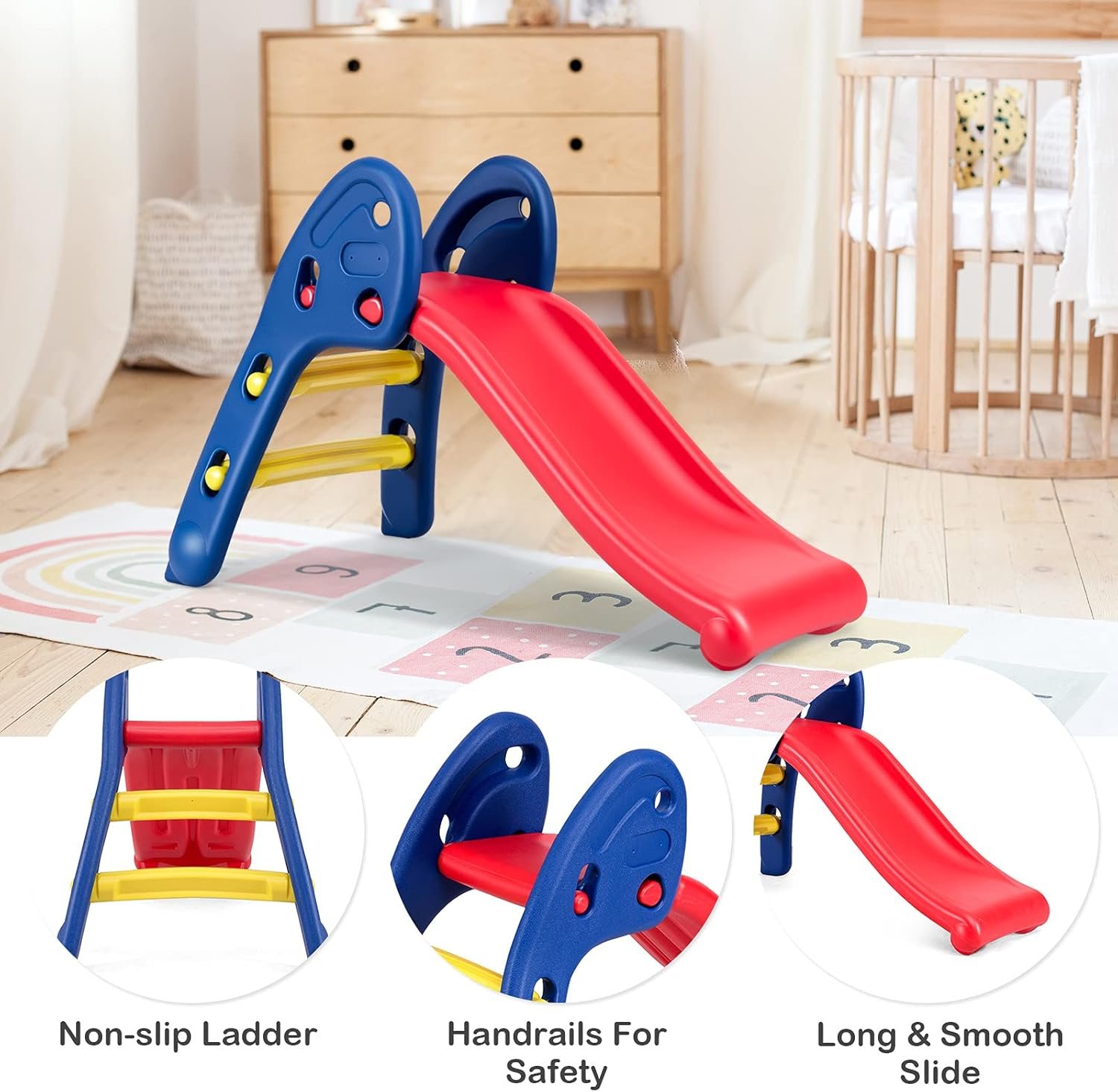 Baby Joy Folding Slide, Indoor First Slide Plastic Play Slide Climber Kids (Ellipse Rail) - Image 4