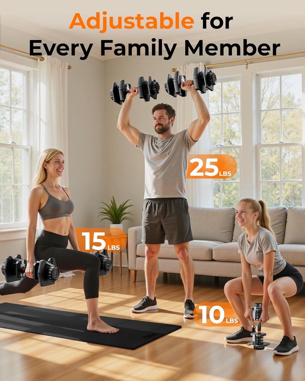 FEIERDUN 15-in-1 Adjustable Dumbbell Set, 105lb/52.5lb Weight Set Dumbbells with Storage Box, Quick Adjust Free Weight with Non-slip Handles Dumbbells for Home Gym Exercise Strength Training - Image 4