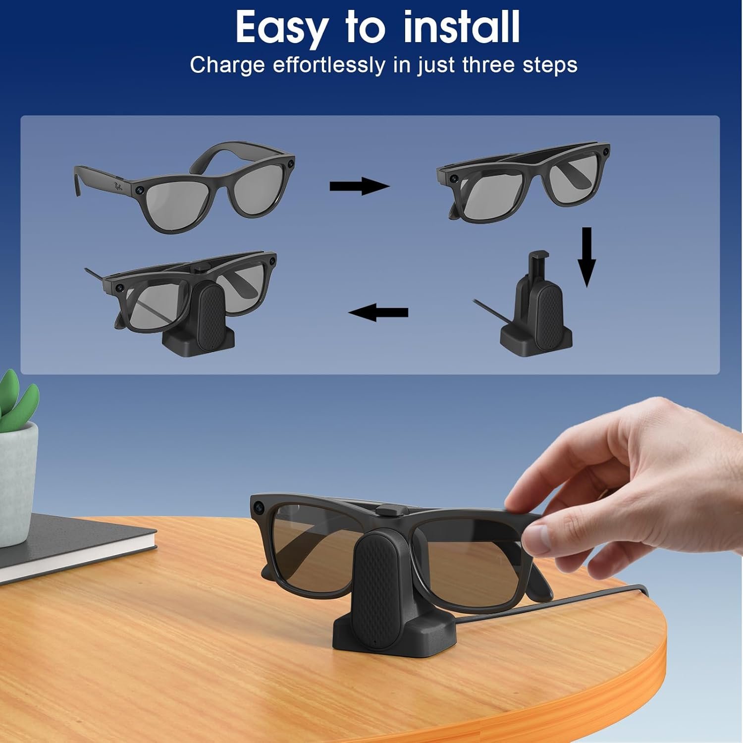 Charging Dock Compatible with Ray-Ban Meta Smart Glasses Wayfarer/Skyler/Headliner/Meta HSTN Oakley,Potable Travel USB-A Cable Charger Meta Smart Glasseswith Adapter - Image 5