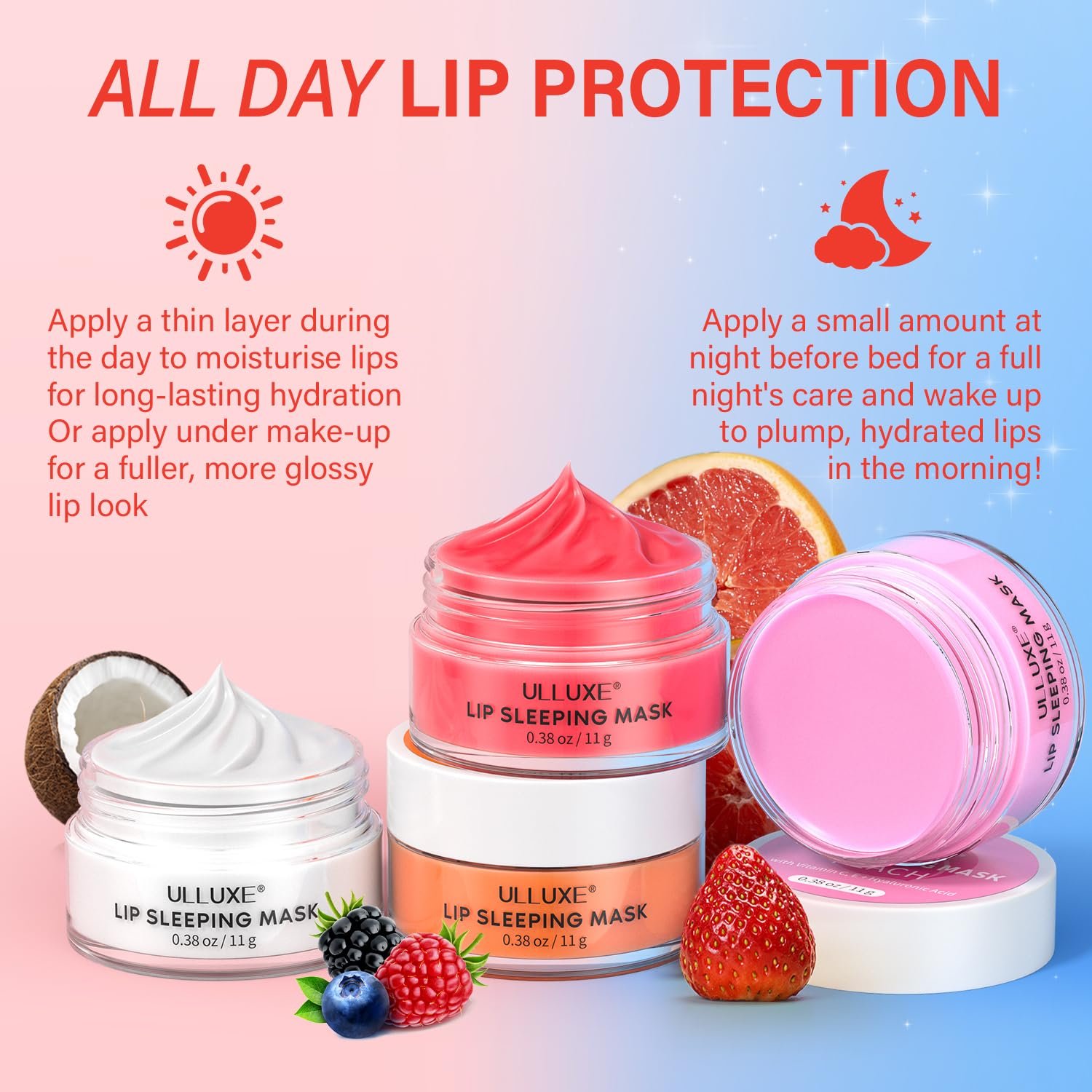 Lip Mask Set 4 Pcs, Overnight Lip Sleeping Mask with Shea Butter, Hyaluronic Acid & Vitamin C Nourishes Hydrates Dry, Flaky Lips, Moisturizing Lip Repair Balm & Butter, Lip Care Gift for Women - Image 7