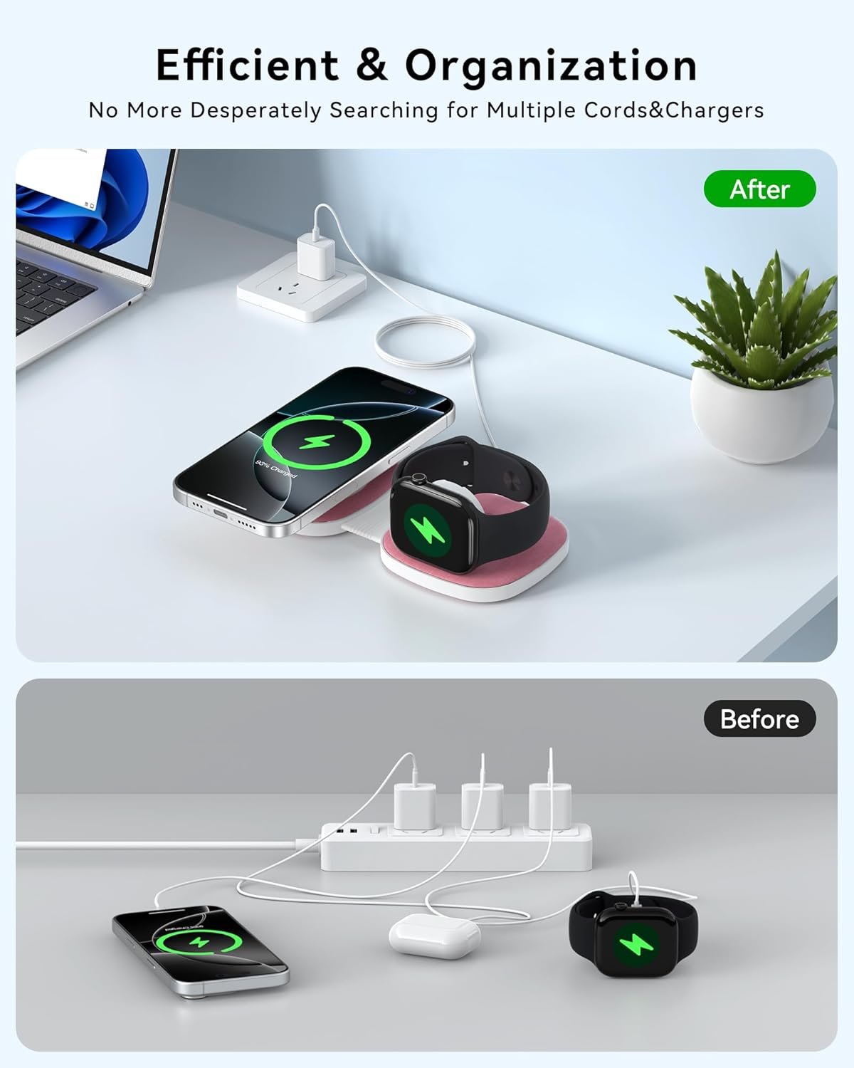 Flodable 2 in 1 Mag-Safe Wireless Charger for iPhone 16 15 14 13 12 Series,Apple Watch Series/Ultra/SE,Airpods/Pro,Portable Magsafe Charger 3 in 1 Wireless Charging Station (Pink with 20W PD Charger) - Image 4