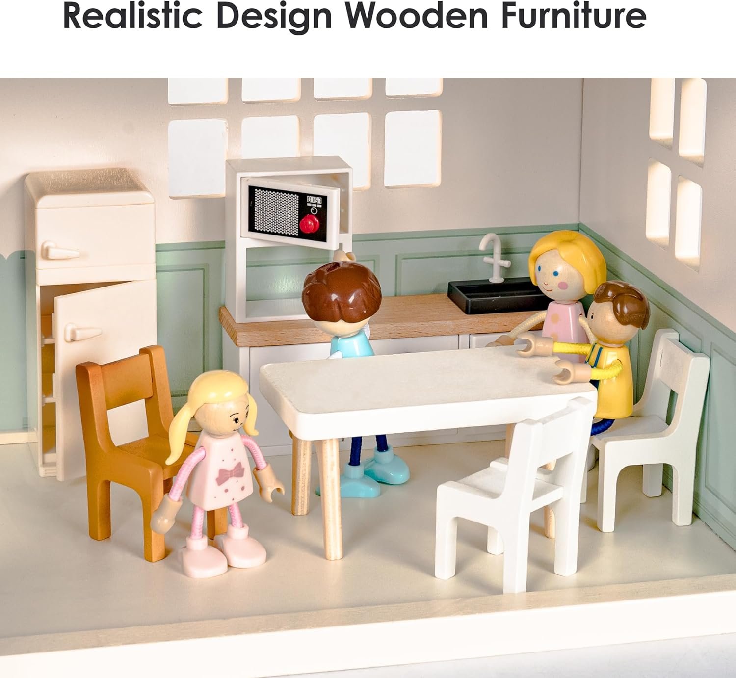 Wooden Dollhouse for Kids, 6-Room Modern Style Toy Doll House Playset with 26 Furniture & Functional Doors, 1:12 Scale Open Plan Dollhouse Designed for 4-6 Inch Dolls, STEM Creative Gift for Ages 3+ - Image 6