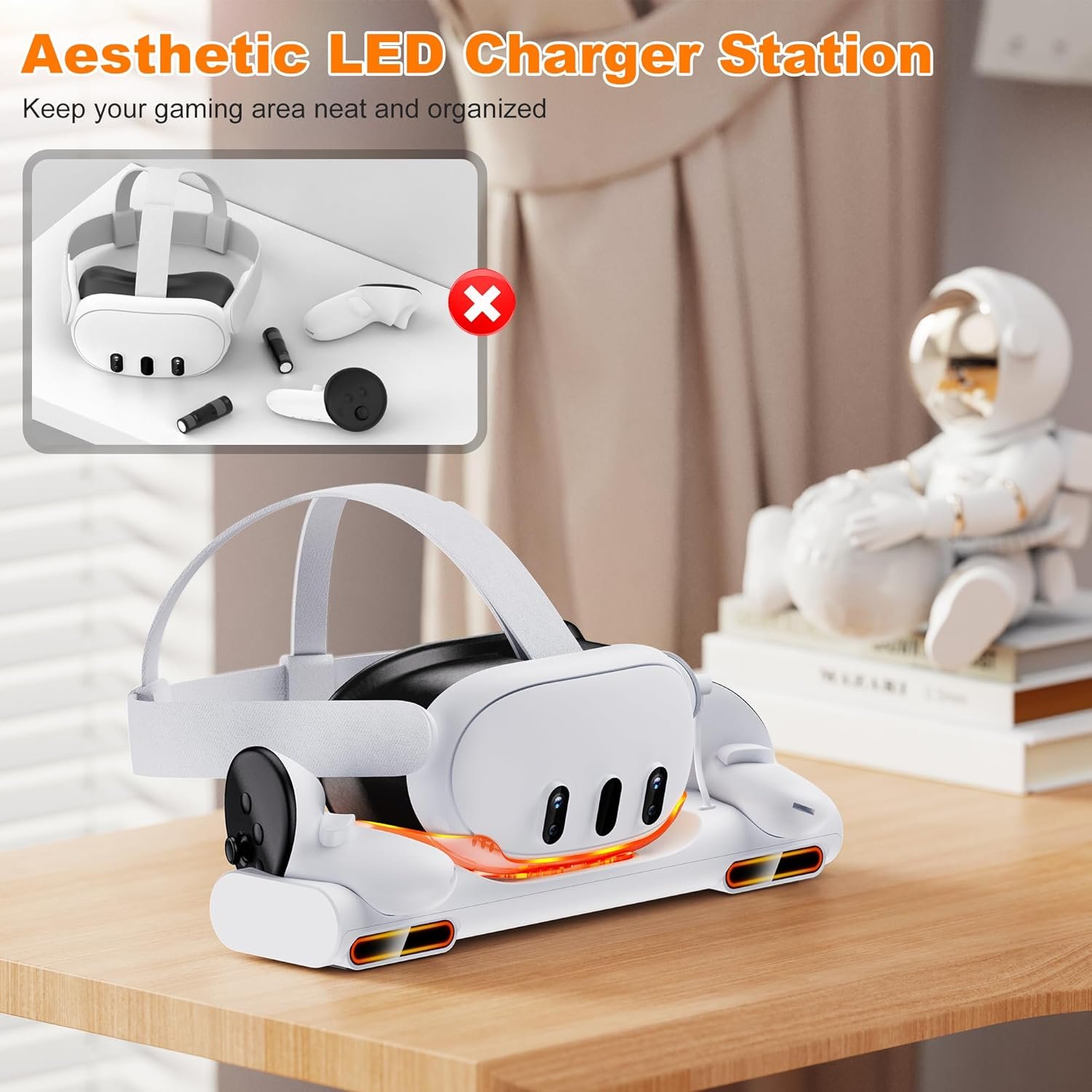 Fast VR Charging Dock for Meta Oculus Quest 3: LED Quest Charger Station for Oculus 3 Aceesories - Controller Charger with 2 Rechargeable Batteries/20W USB-C Charger Adapter - Image 5