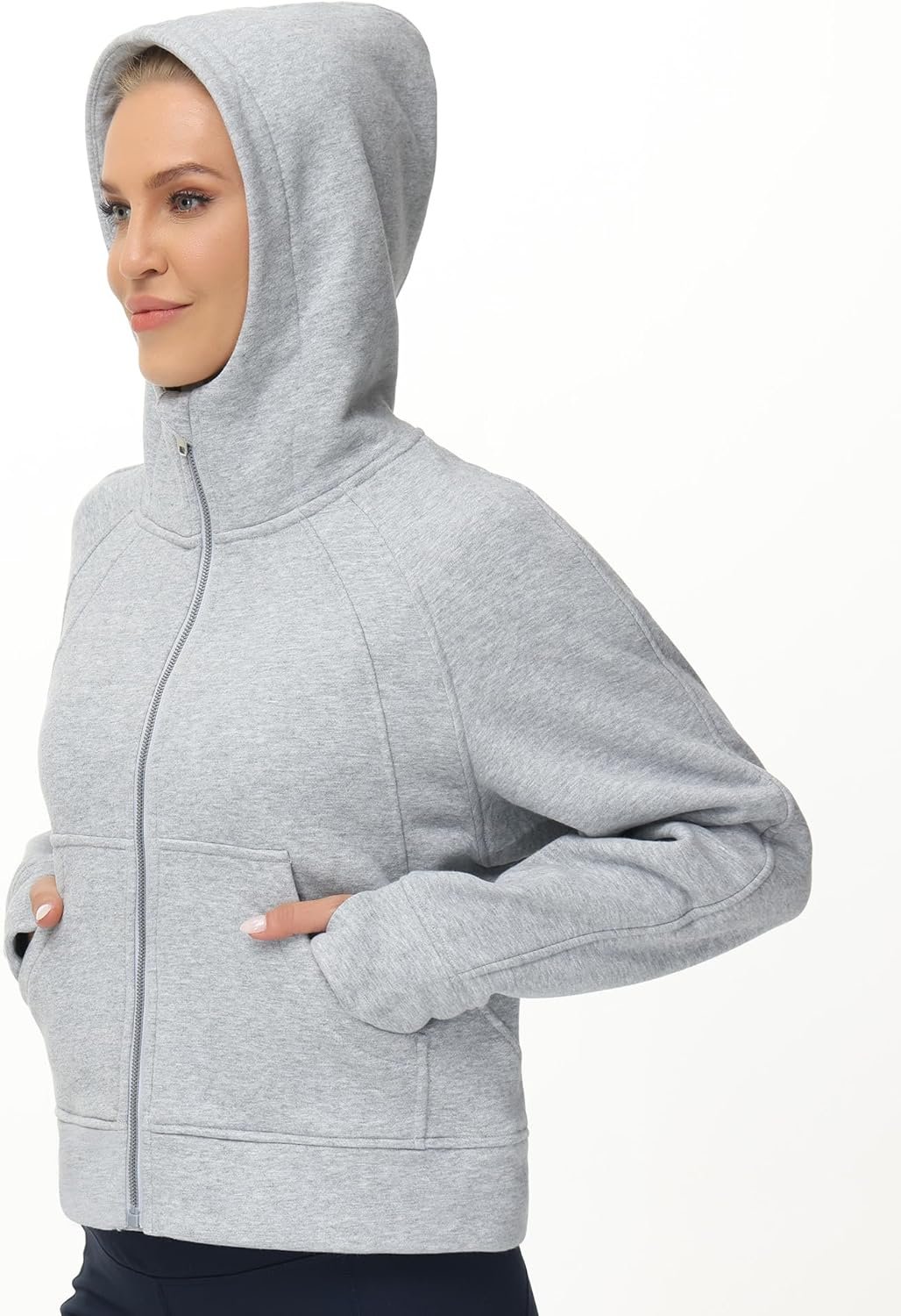Women's Full-Zip Up Hoodies Jacket Fleece Workout Crop Tops Sweatshirts with Pockets Thumb Hole - Image 2