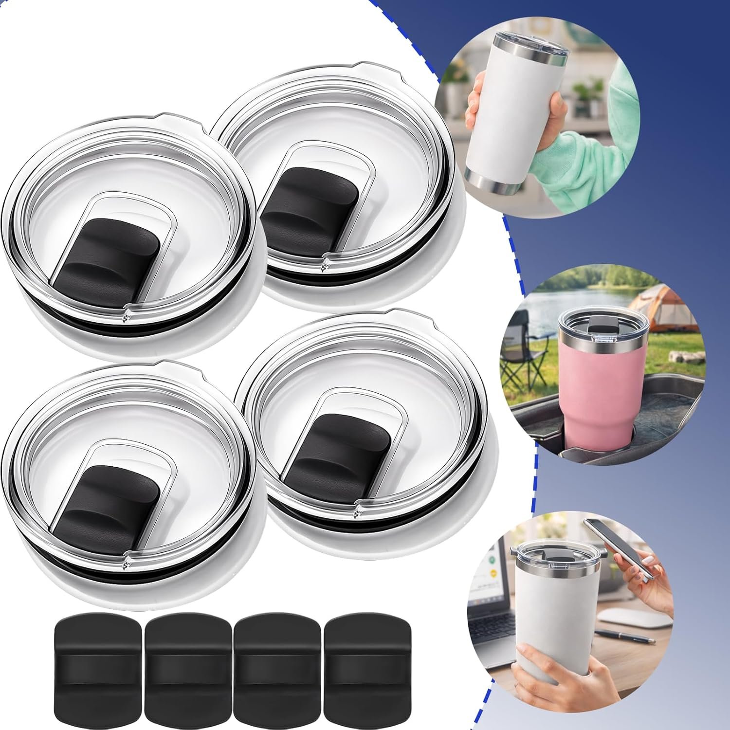 4-Pack 30 oz Tumbler Lid Compatible with YETI Rambler, Magnetic Slider Spill-Proof Lid Replacement for 30 oz Tumbler, 14 oz Mug, 35 oz Straw Cup,BPA-Free, Splash Resistant(4 Extra Slider Covers) - Image 5