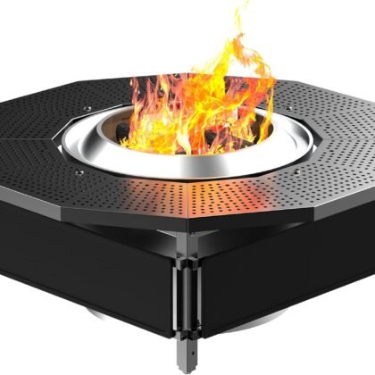 Lezbanz Fire Pit Surround Tabletop for Solo Stove Bonfire Ranger 2.0, Thick Powder-Coated Steel Surround Tabletop, Outdoor FirePit Table, UV-Resistant Outdoor Fabric & Adjustable Height